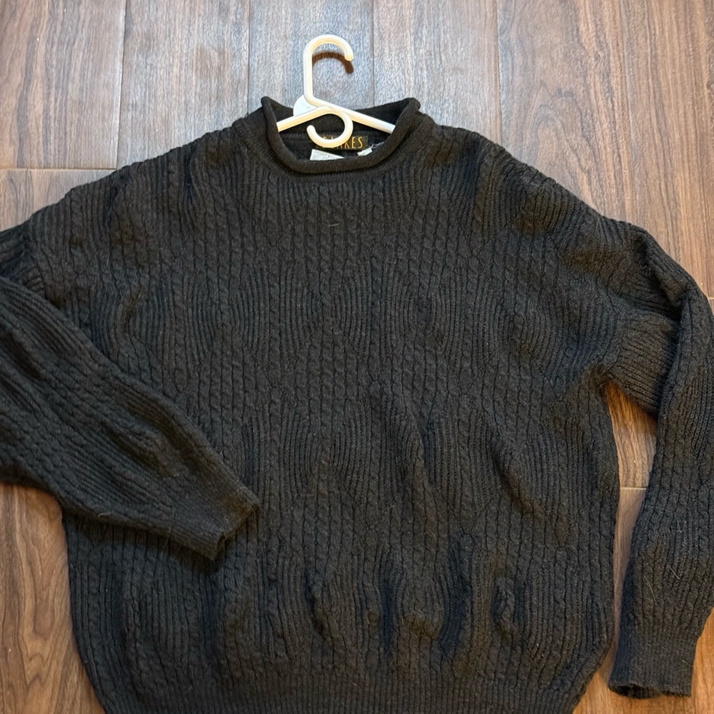Men's Black Cable Knit Sweater Wool
